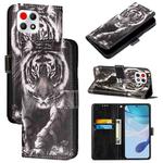 For T-Mobile REVVL 7 5G Colored Drawing Pattern Plain Weave Leather Phone Case(Black And White Tiger)