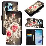 For Umidigi A15 / A15C / A15T Colored Drawing Pattern Plain Weave Leather Phone Case(Roses On Black)