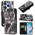 For Oukitel C50 Colored Drawing Pattern Plain Weave Leather Phone Case(Black And White Tiger)