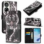 For ZTE Blade V40s   Colored Drawing Pattern Plain Weave Leather Phone Case(Black And White Tiger)