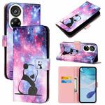 For ZTE Blade V40s   Colored Drawing Pattern Plain Weave Leather Phone Case(Baby Panda)