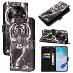 For ZTE Blade A75 5G / Nubia Focus Colored Drawing Pattern Plain Weave Leather Phone Case(Black And White Tiger)