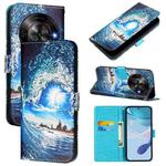 For ZTE Blade A75 5G / Nubia Focus Colored Drawing Pattern Plain Weave Leather Phone Case(Waves And Sun)