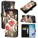 For ZTE Blade V70 Design Colored Drawing Pattern Plain Weave Leather Phone Case(Roses On Black)