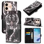 For vivo Y28 4G Colored Drawing Pattern Plain Weave Leather Phone Case(Black And White Tiger)