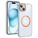 For iPhone 14 Plus / 15 Plus Ice Feel HD Transparent MagSafe PC Full Coverage Phone Case(Orange)