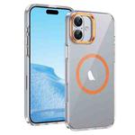 For iPhone 16 Plus Ice Feel HD Transparent MagSafe PC Full Coverage Phone Case(Orange)