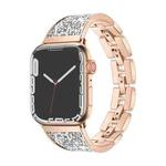 For Apple Watch Series 8 45mm Bling Diamond Bracelet Metal Watch Band(Rose Gold Silver)