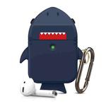 For AirPods 1 / 2 Anti-fall Shark Shape Silicone Earphone Protective Case with Carabiner(Dark Blue)