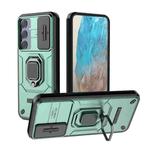 For Samsung Galaxy M35 Sliding Camshield TPU + PC Shockproof Phone Case with Holder(Green)