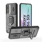 For Samsung Galaxy M56 5G Sliding Camshield TPU + PC Shockproof Phone Case with Holder(Black)