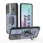For Samsung Galaxy M56 5G Sliding Camshield TPU + PC Shockproof Phone Case with Holder(Blue)