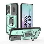 For Samsung Galaxy M56 5G Sliding Camshield TPU + PC Shockproof Phone Case with Holder(Green)