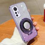 For Xiaomi 12 Lite Plated Gradient Glitter Round Holder TPU Phone Case(Purple)