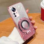 For Xiaomi 12 Pro / 12S Pro Plated Gradient Glitter Round Holder TPU Phone Case(Pink)