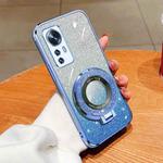 For Xiaomi 12 / 12S / 12X Plated Gradient Glitter Round Holder TPU Phone Case(Sierra Blue)