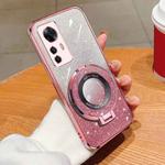 For Xiaomi 12T Pro Plated Gradient Glitter Round Holder TPU Phone Case(Pink)