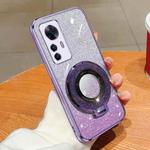 For Xiaomi 12T Pro Plated Gradient Glitter Round Holder TPU Phone Case(Purple)