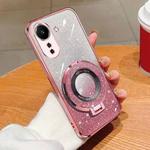 For Redmi 13C 4G Plated Gradient Glitter Round Holder TPU Phone Case(Pink)