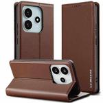 For Redmi Note 14 4G 164.84mm LC.IMEEKE L1 Series Frosted Fine Texture PU Phone Case(Brown)