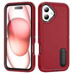 For iPhone 16 Plus Rugged PC + Silicone Phone Case with Holder(Red+Black)