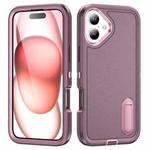 For iPhone 16 Rugged PC + Silicone Phone Case with Holder(Purple+Pink)