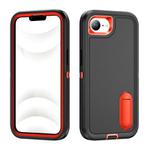 For iPhone 16e Rugged PC + Silicone Phone Case with Holder(Black+Orange)