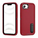 For iPhone 16e Rugged PC + Silicone Phone Case with Holder(Red+Black)