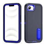 For iPhone 16e Rugged PC + Silicone Phone Case with Holder(Dark Blue+Royal Blue)