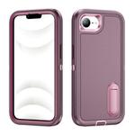For iPhone 16e Rugged PC + Silicone Phone Case with Holder(Purple+Pink)