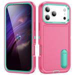 For iPhone 17 Pro Max Rugged PC + Silicone Phone Case with Holder(Rose Red+Light Green)