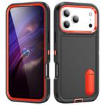 For iPhone 17 Pro Max Rugged PC + Silicone Phone Case with Holder(Black+Orange)