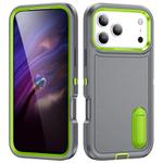 For iPhone 17 Pro Max Rugged PC + Silicone Phone Case with Holder(Grey+Fresh Green)