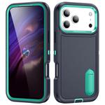 For iPhone 17 Pro Max Rugged PC + Silicone Phone Case with Holder(Dark Blue+Light Green)