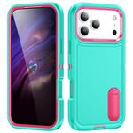 For iPhone 17 Pro Rugged PC + Silicone Phone Case with Holder(Light Green+Rose Red)