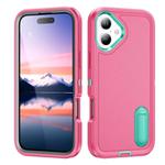 For iPhone 17 Rugged PC + Silicone Phone Case with Holder(Rose Red+Light Green)