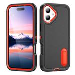 For iPhone 17 Rugged PC + Silicone Phone Case with Holder(Black+Orange)