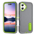 For iPhone 17 Rugged PC + Silicone Phone Case with Holder(Grey+Fresh Green)