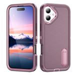 For iPhone 17 Rugged PC + Silicone Phone Case with Holder(Purple+Pink)