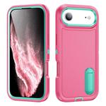 For iPhone 17 Air Rugged PC + Silicone Phone Case with Holder(Rose Red+Light Green)