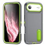 For iPhone 17 Air Rugged PC + Silicone Phone Case with Holder(Grey+Fresh Green)