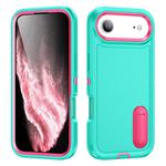 For iPhone 17 Air Rugged PC + Silicone Phone Case with Holder(Light Green+Rose Red)