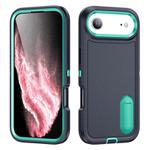 For iPhone 17 Air Rugged PC + Silicone Phone Case with Holder(Dark Blue+Light Green)