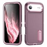 For iPhone 17 Air Rugged PC + Silicone Phone Case with Holder(Purple+Pink)
