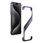 For iPhone 15 Pro Max S-shaped Stand Frameless Metal Phone Case(Black Purple)