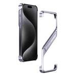 For iPhone 15 Pro Max S-shaped Stand Frameless Metal Phone Case(Silver)