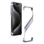 For iPhone 15 Pro S-shaped Stand Frameless Metal Phone Case(Silver)