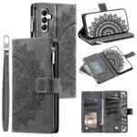 For Samsung Galaxy A36 Multi-Card Totem Zipper Leather Phone Case(Grey)