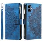 For Samsung Galaxy A06 5G Multi-Card Totem Zipper Leather Phone Case(Blue)