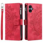 For Samsung Galaxy A06 5G Multi-Card Totem Zipper Leather Phone Case(Red)